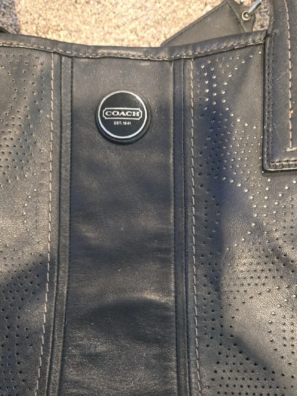 Coach Black Perforated Leather Satchel Tote